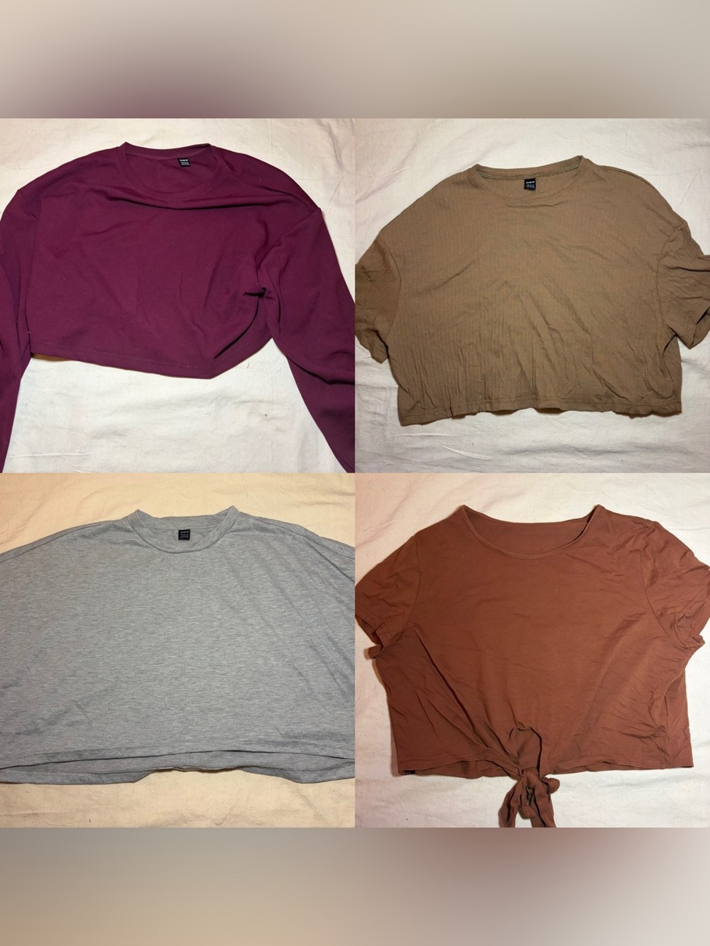 Lot of 4 Maternity crop tops burgundy tan grey brown xl large